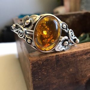 Genuine Amber and 925 Silver Bracelet